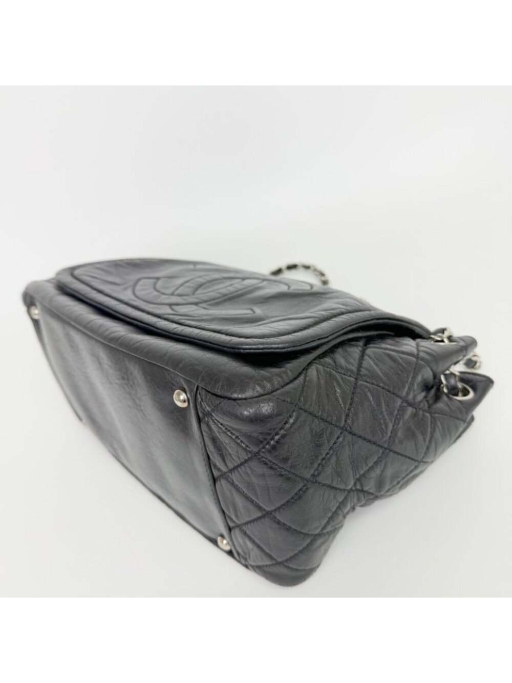 Chanel CC Logo Chain Shoulder Bag Leather Black Silver Vintage - Picture 11 of 16